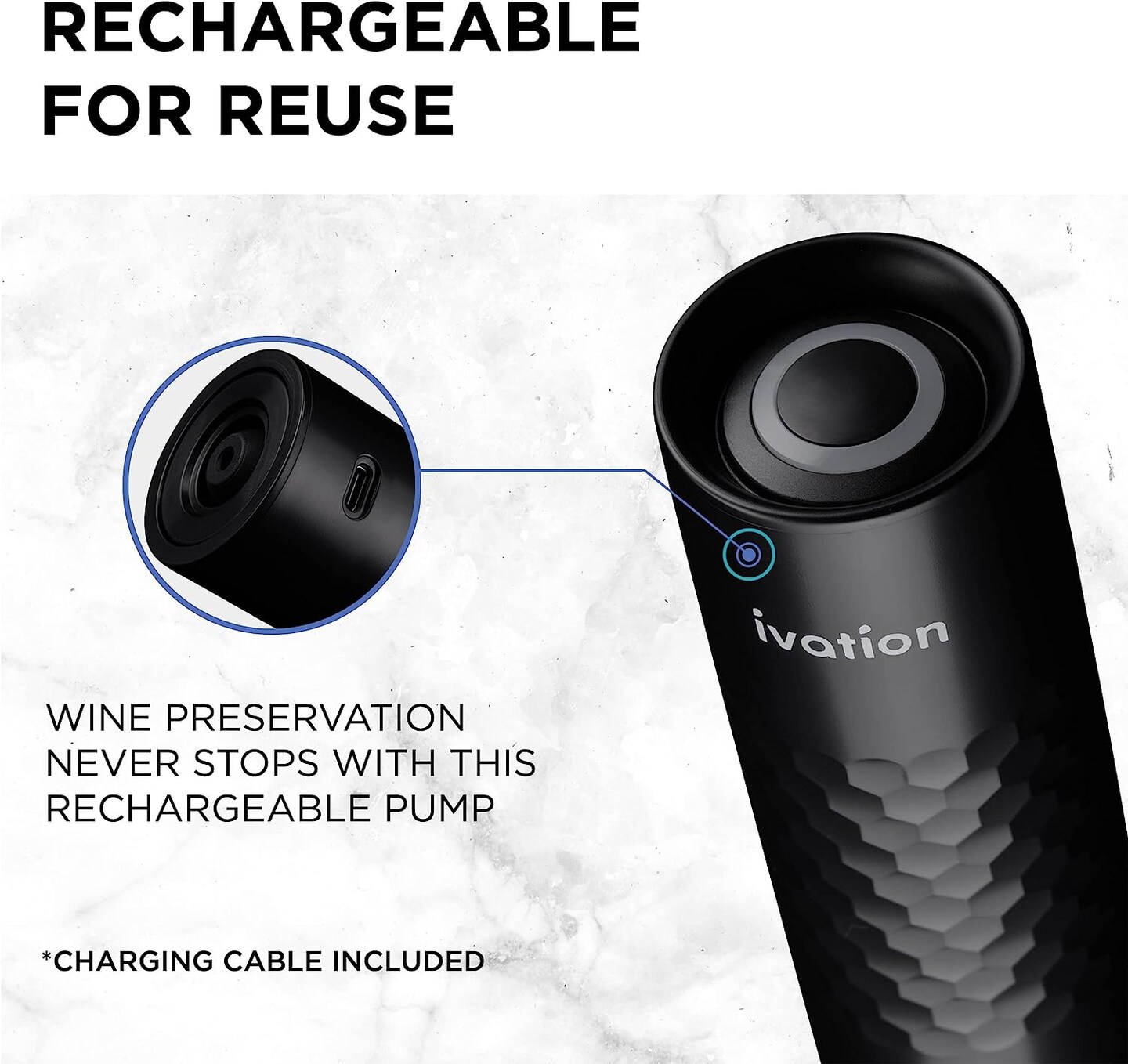 Ivation Rechargeable Wine Pump with Wine Bottle Stopper / Wine Bottle Sealer