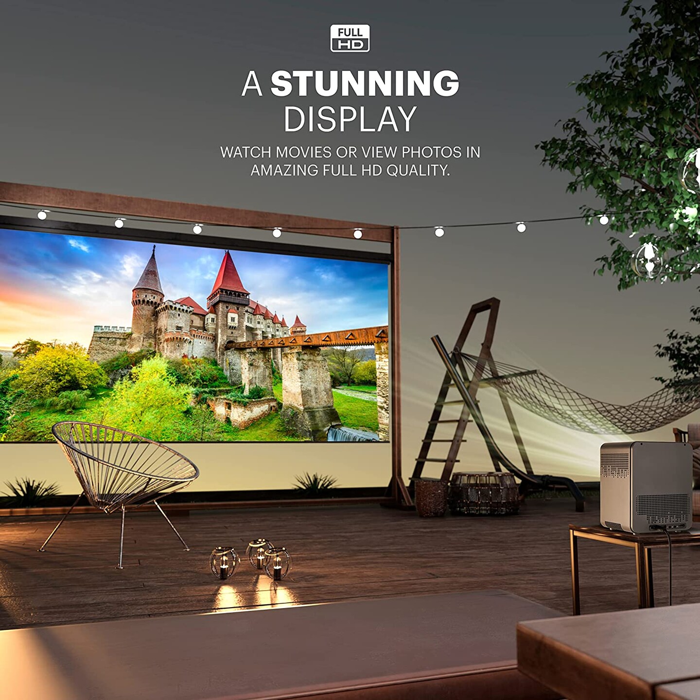 KODAK FLIK HD10 Smart Projector, 1080P Projector with Wifi and Bluetooth W/Android TV, HDMI, USB &#x26; Built-in Speakers
