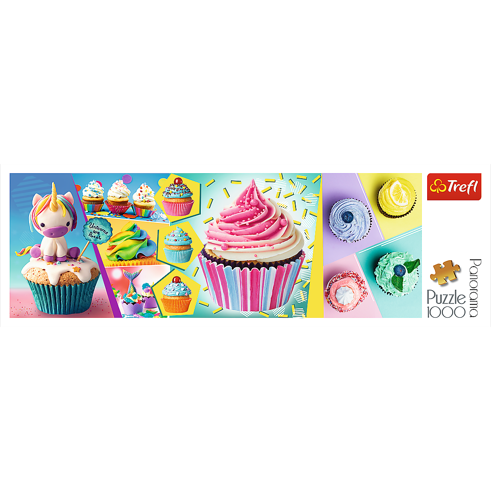 Panorama 1000 Piece Jigsaw Puzzles, Colorful Cupcakes, Puzzle of Sweets and Unicorn Cupcake, Adult Puzzles, Trefl 29045