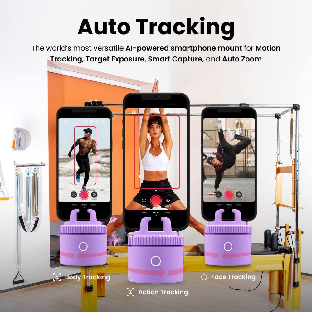 Pivo Pod Lite Auto Face Tracking Phone Holder, 360&#xB0; Rotation, Handsfree Video Recording - Purple