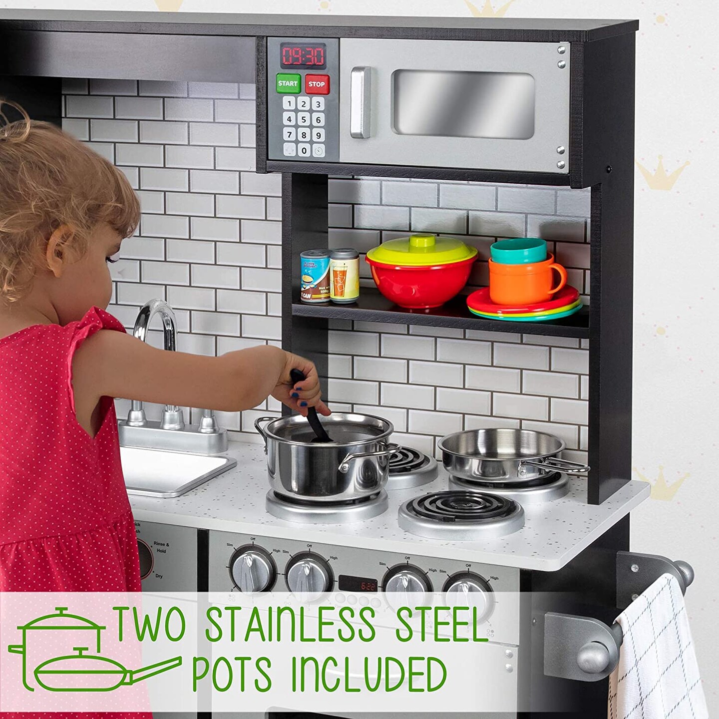 Lil' Jumbl Kids Kitchen Set, Toddler Pretend Wooden Kitchen Playset