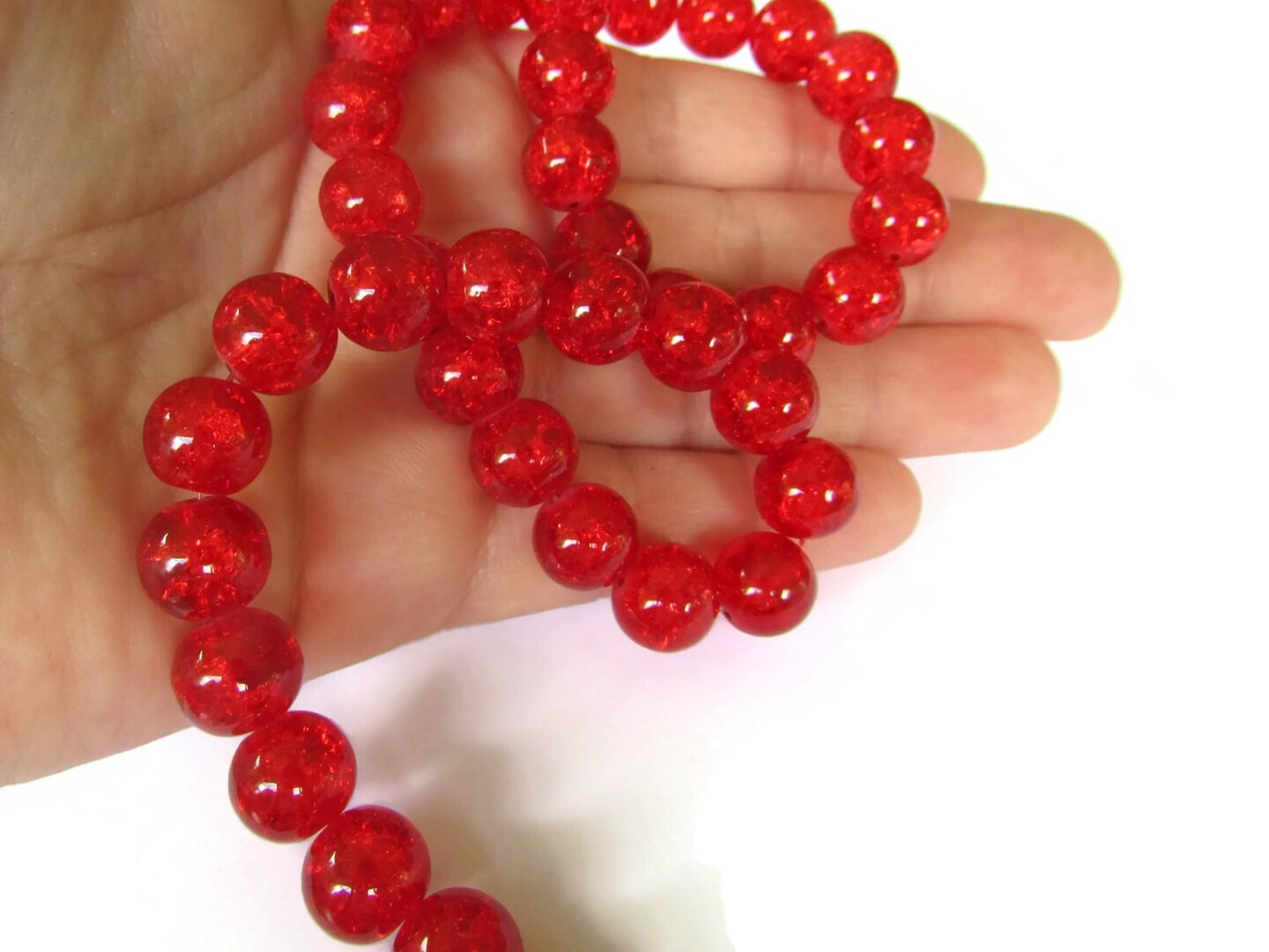 10mm Red Crackle Glass Round Beads