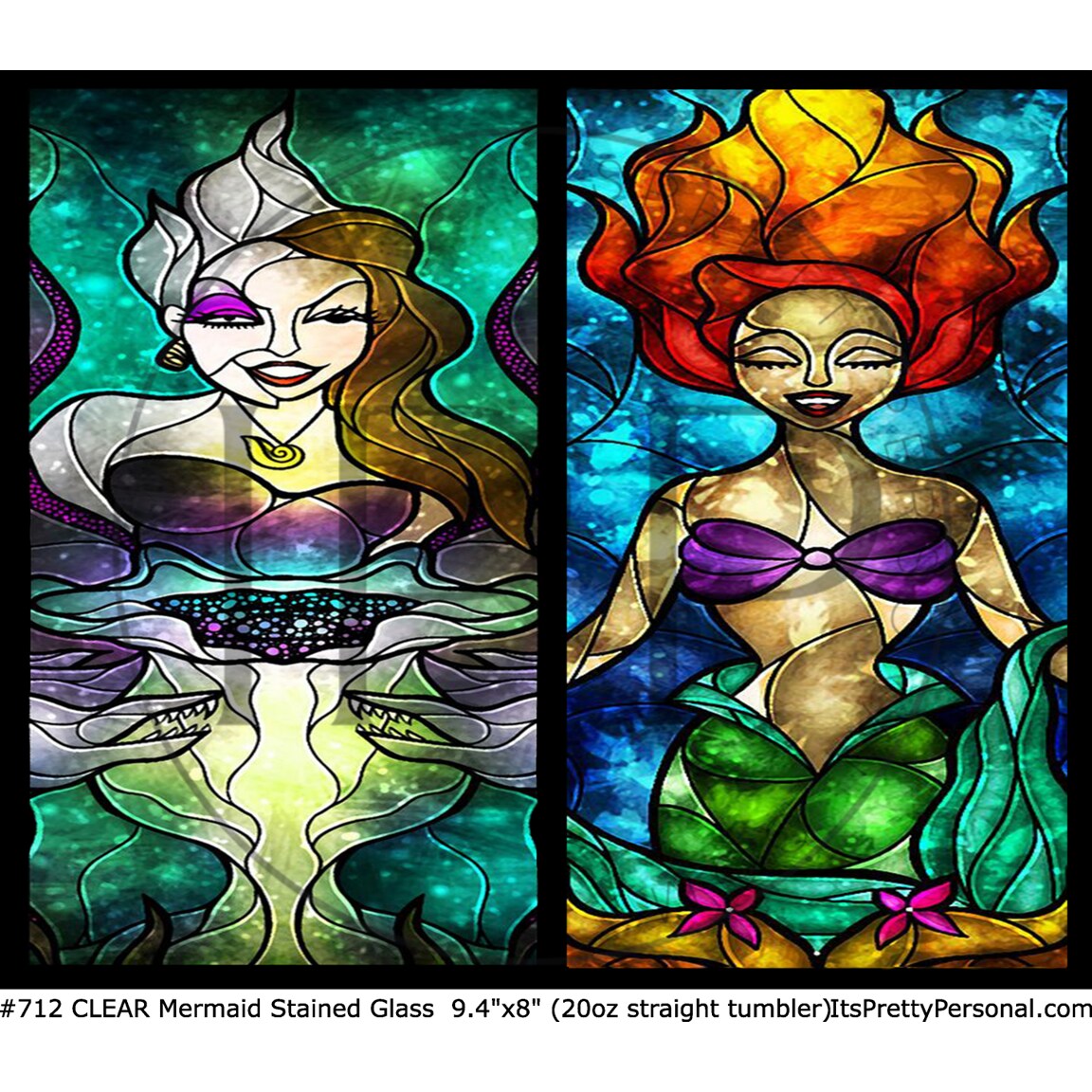 #712 CLEAR- 20oz - Mermaid Stained Glass 9.4" x 8" Pattern Vinyl Wrap