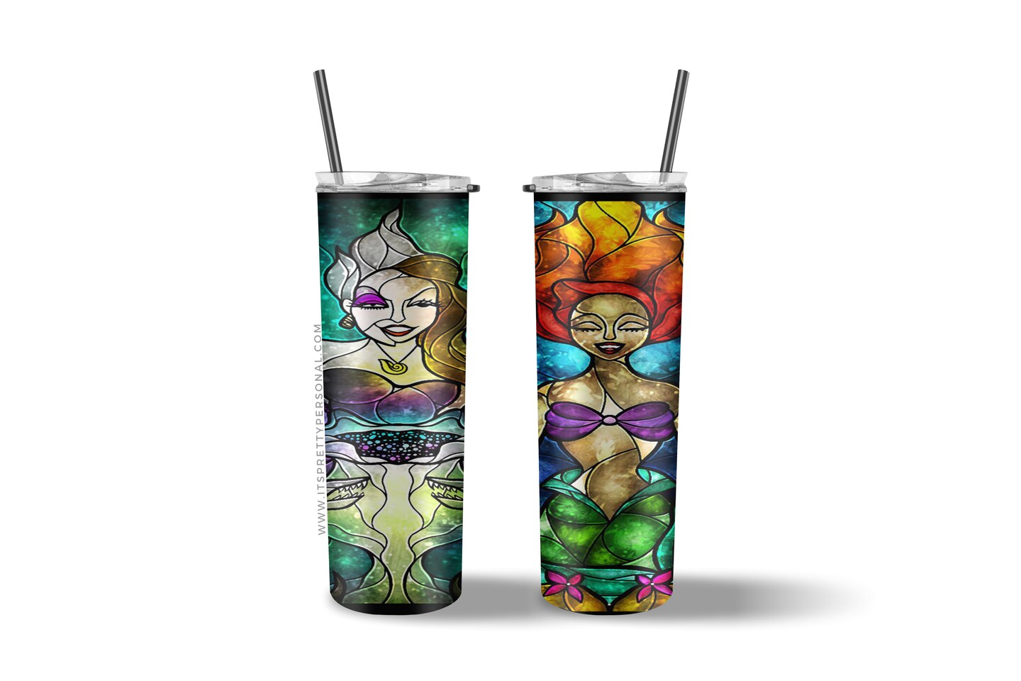 #712 CLEAR- 20oz - Mermaid Stained Glass 9.4" x 8" Pattern Vinyl Wrap