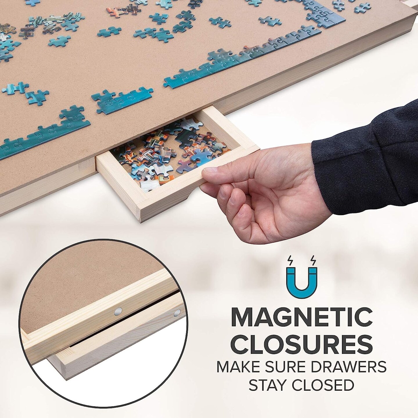 SkyMall 1500 Piece Puzzle Board W/ 6 Drawers, 27&#x201D; x 35&#x201D; Wooden Jigsaw Puzzle Table