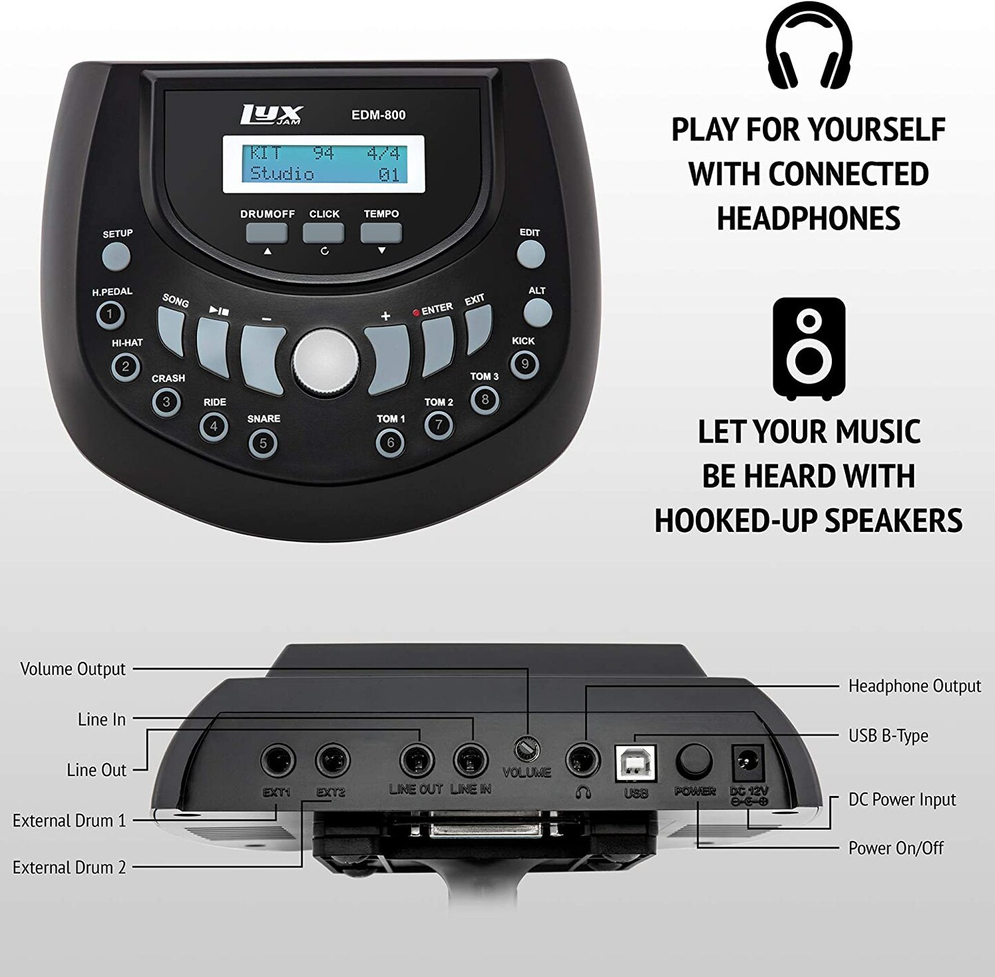 LyxJam 8-Piece Electronic Drum Set, Adult, Professional Electric Drum Set