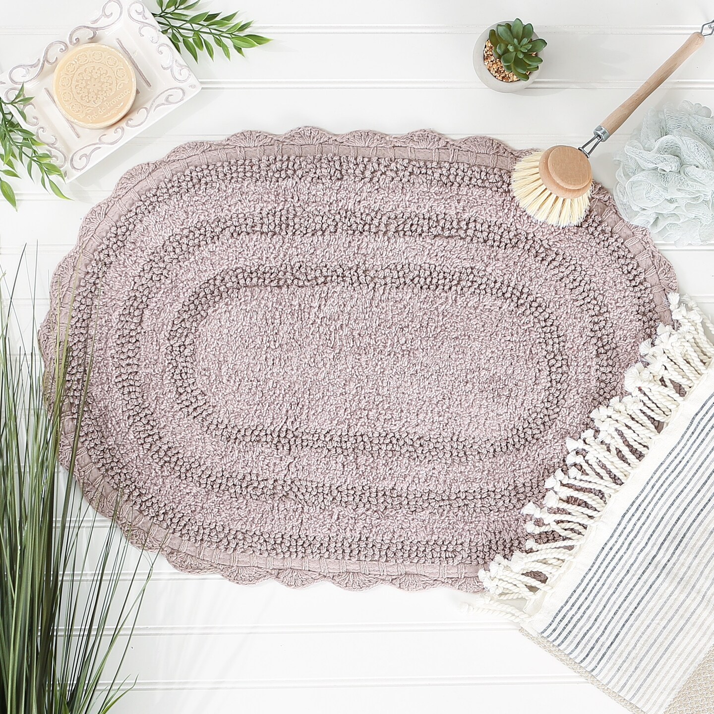 DII Dusty Lilac Small Oval Crochet Bath Mat