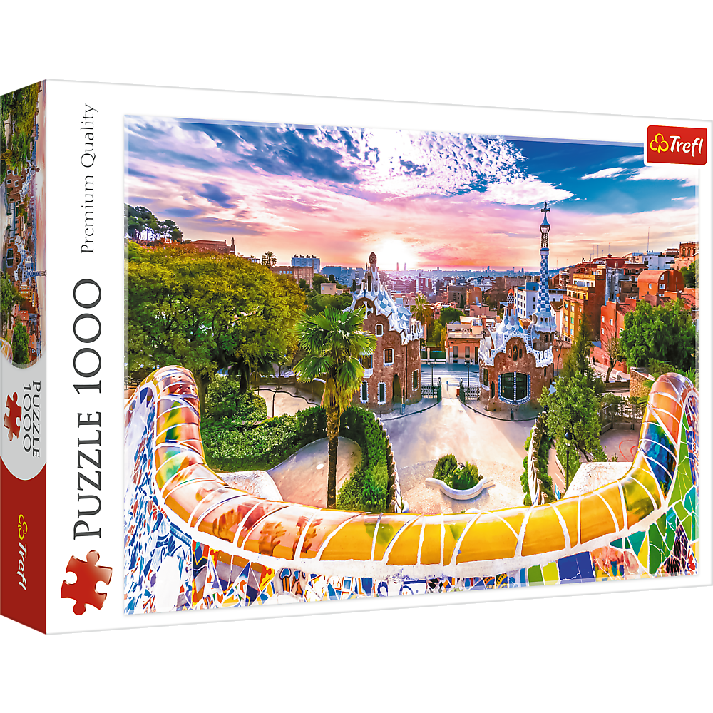 1000 Piece Jigsaw Puzzles, Sunset over Barcelona, Spain, Park Güell, Antonio Gaudi, Adult Puzzle, Trefl 10711