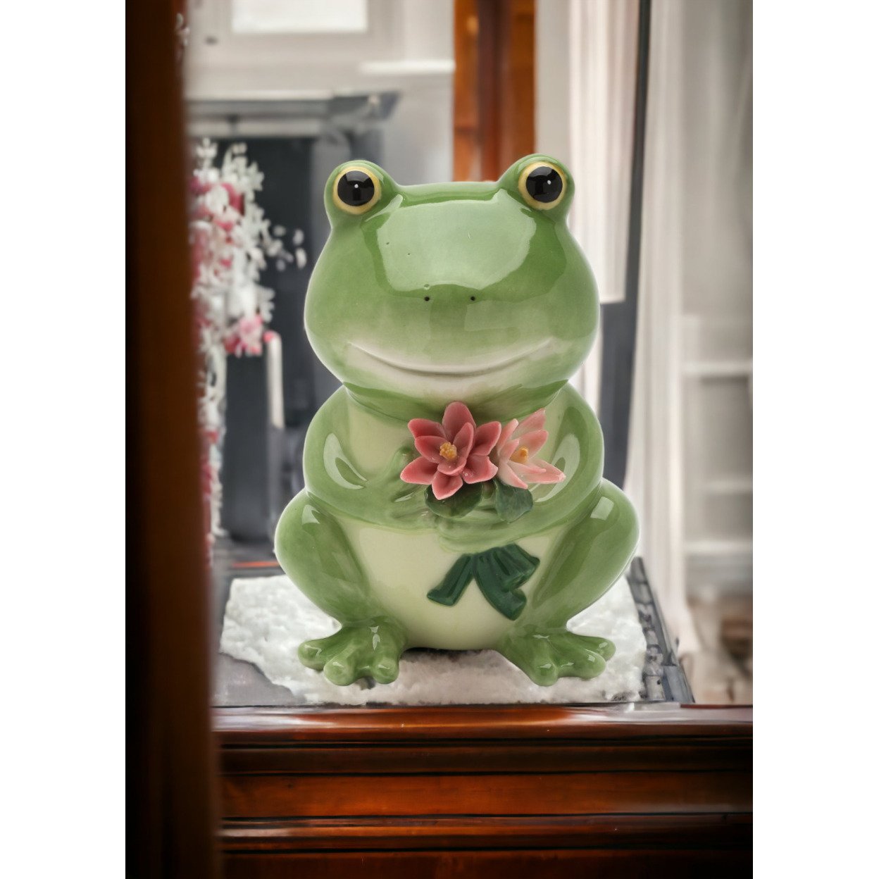 kevinsgiftshoppe Ceramic Frog and Flowers Piggy Bank Home Dcor Gift for Her Mom Spring Dcor Cottagecore Nature Lover Gift
