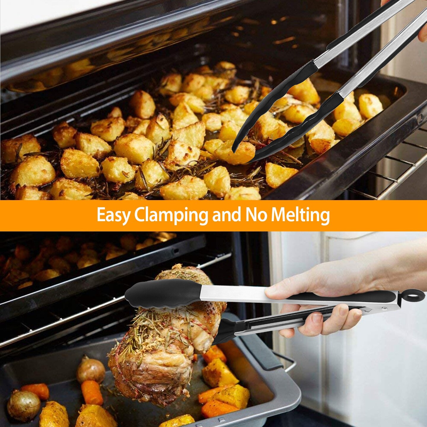 Eggracks 3Pcs Kitchen Tongs Stainless Steel Locking Food Tongs with Silicon Tips