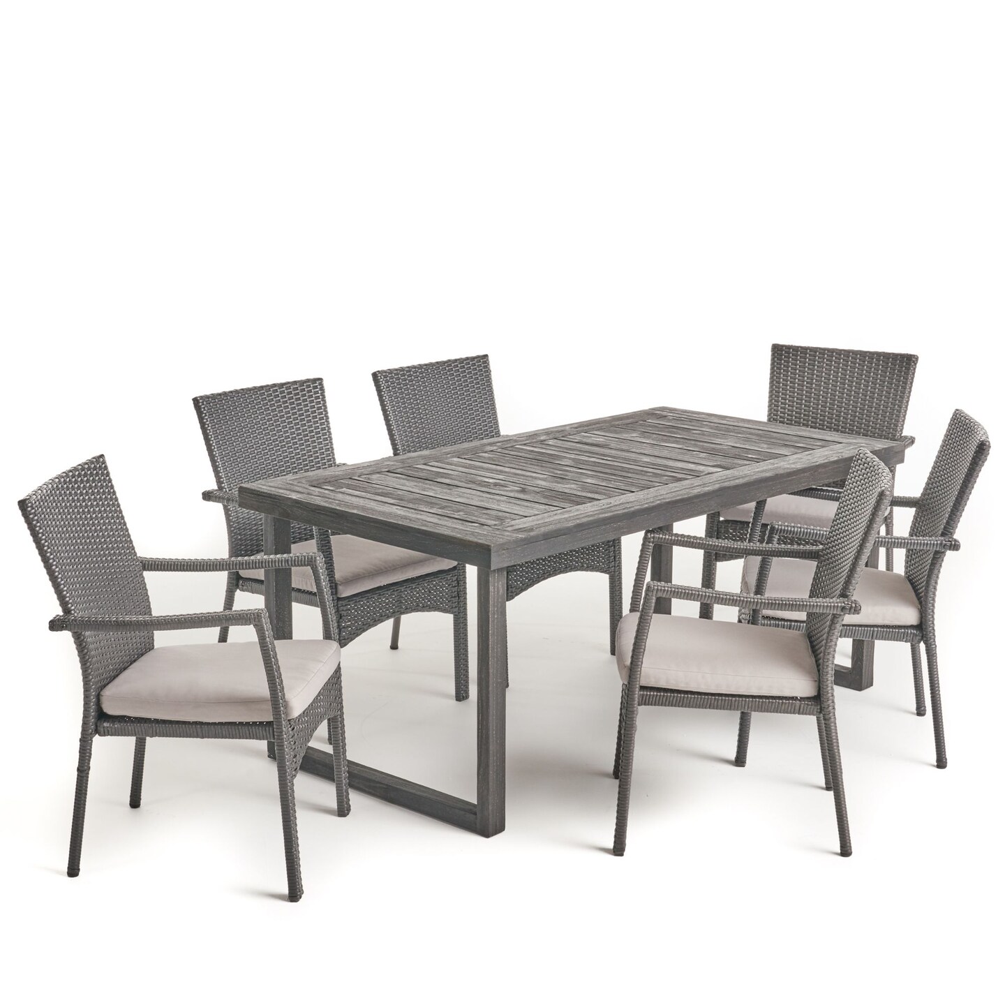 Contemporary Home Living 7-Piece Gray Contemporary Outdoor Furniture Patio Dining Set - Gray Cushions