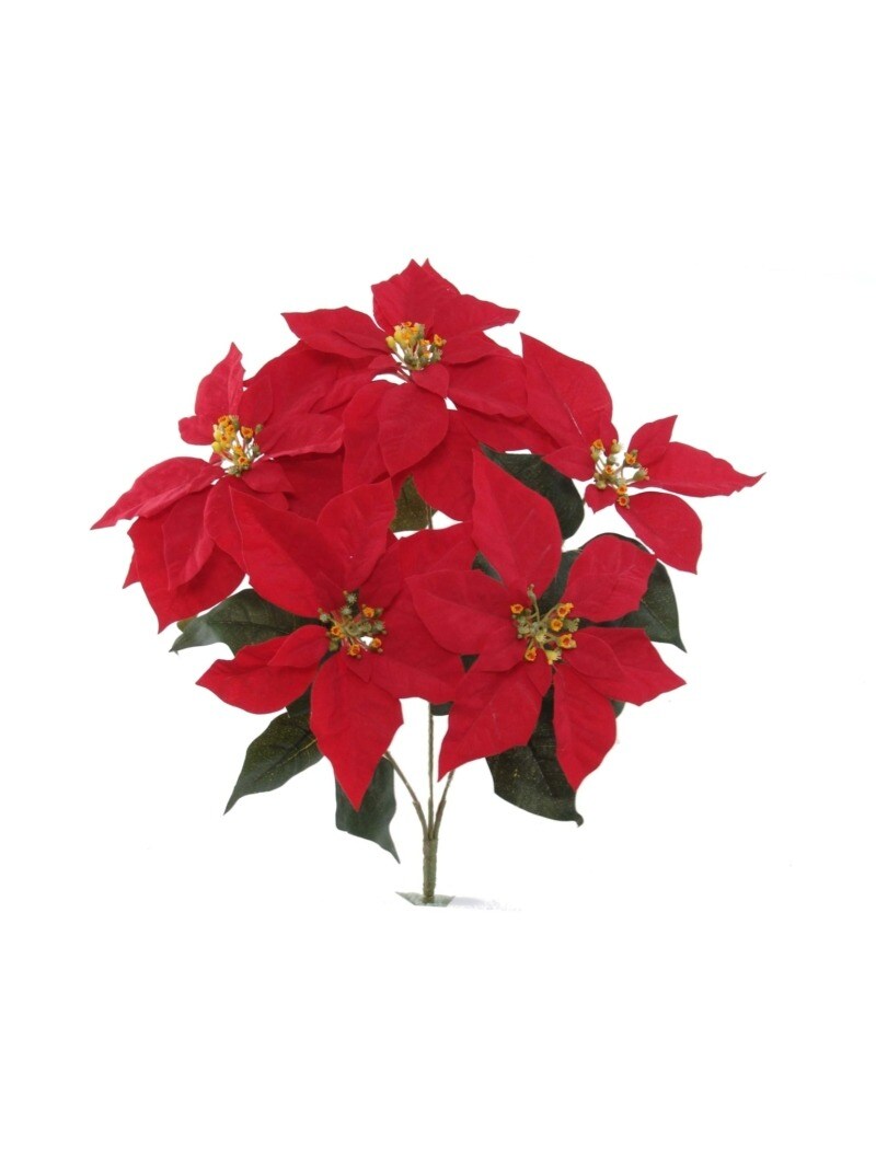 Red Velvet Poinsettia Bush with 5 Lifelike Silk Blooms | 20-Inch | Indoor/Outdoor Use | Festive Holiday Decor | Christmas Bushes | Home &#x26; Office Decor (Set of 6)