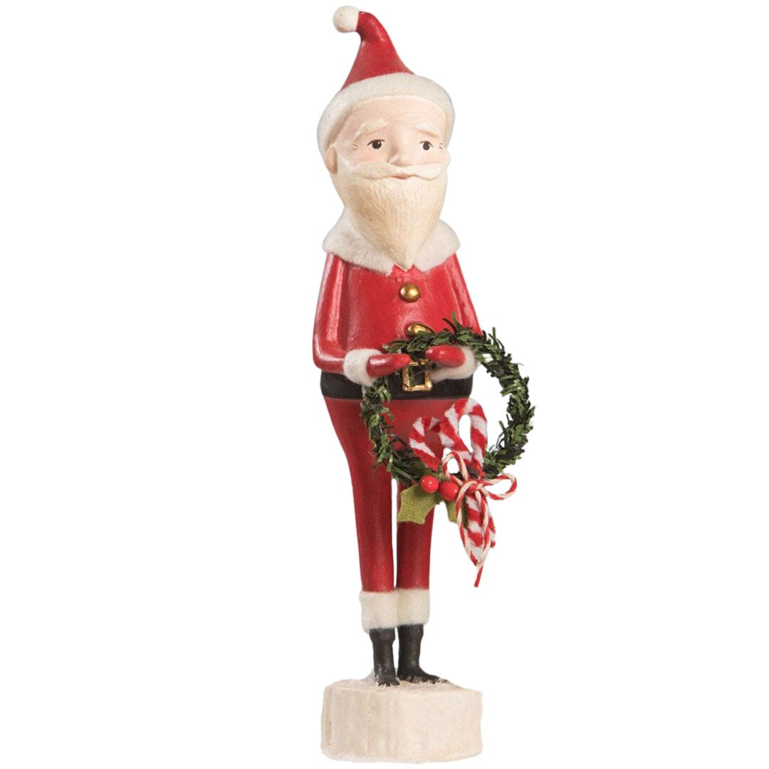 Candy Cane Santa With Wreath 9.25&#x22;