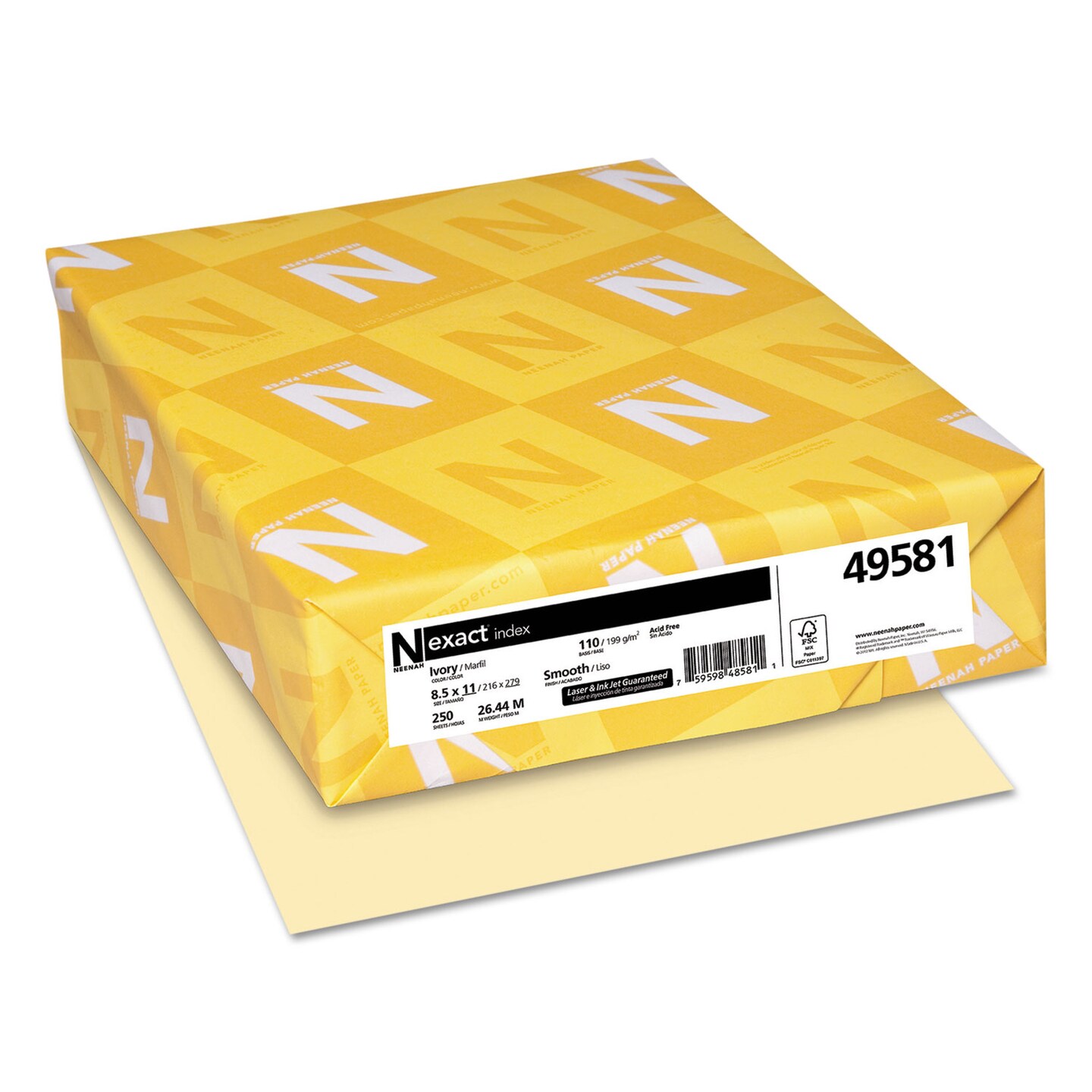 Neenah Paper Exact Index Card Stock 110lb 8.5 x 11 Ivory 250/Pack