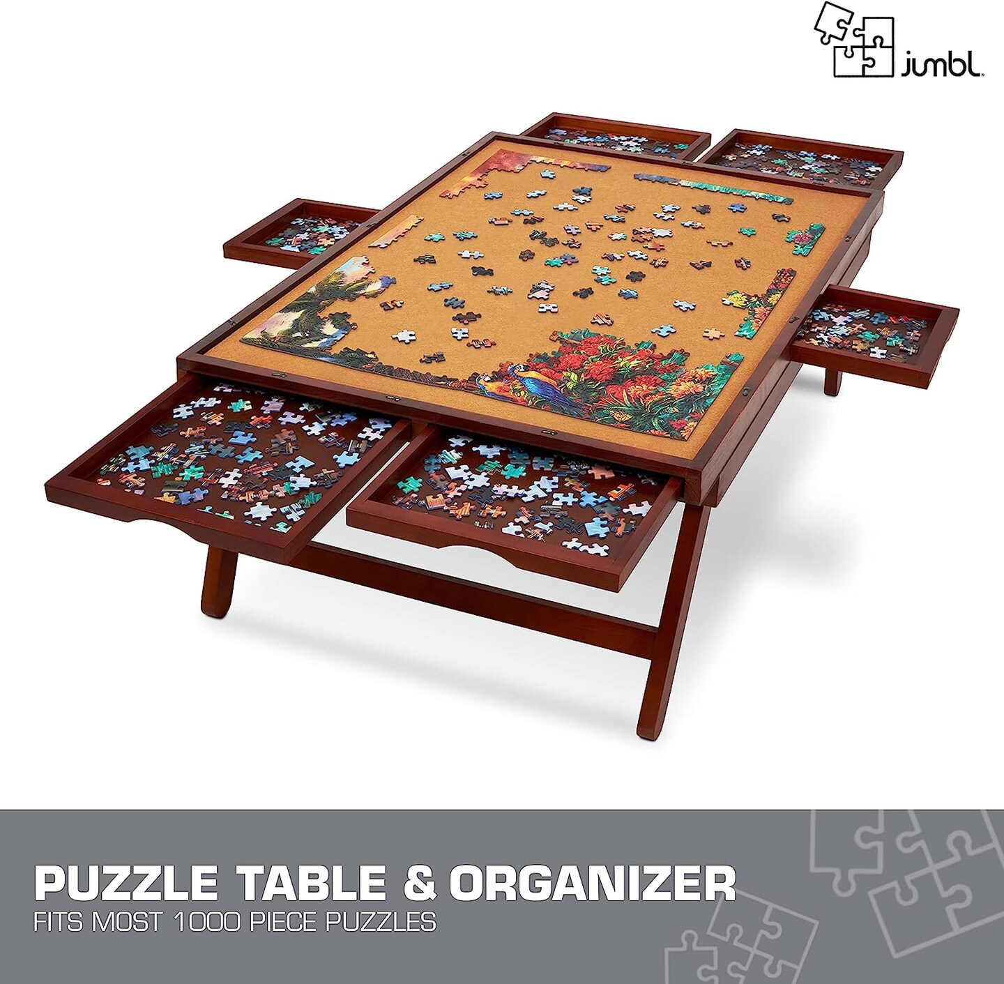 Jumbl 1000 Piece Puzzle Board, 23” x 31” Wooden Jigsaw Puzzle Table & Trays