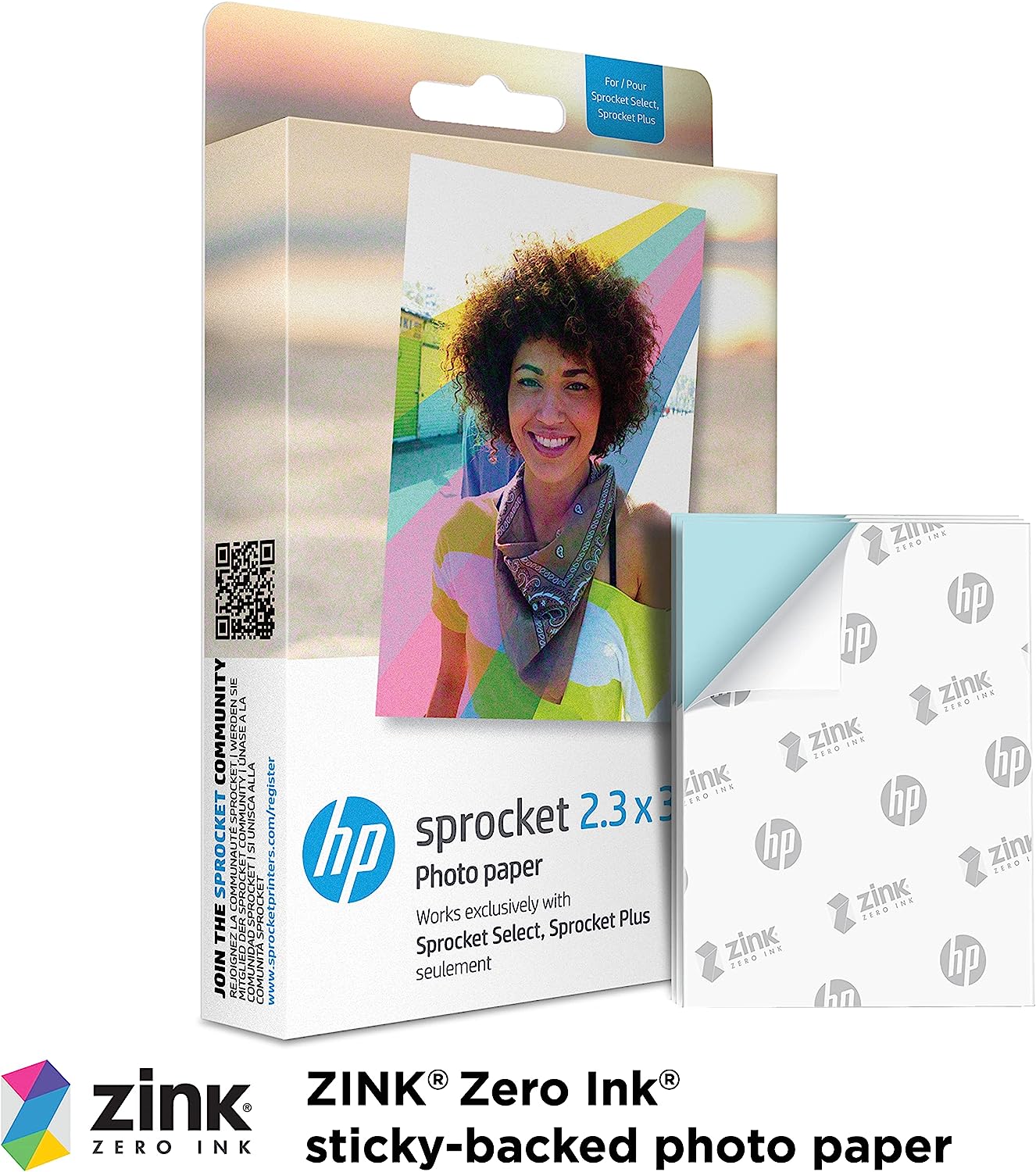 HP Sprocket Sticky Back Zink Photo Paper 2.3x3.4, Photo Paper Compatible with HP Sprocket Photo Printers