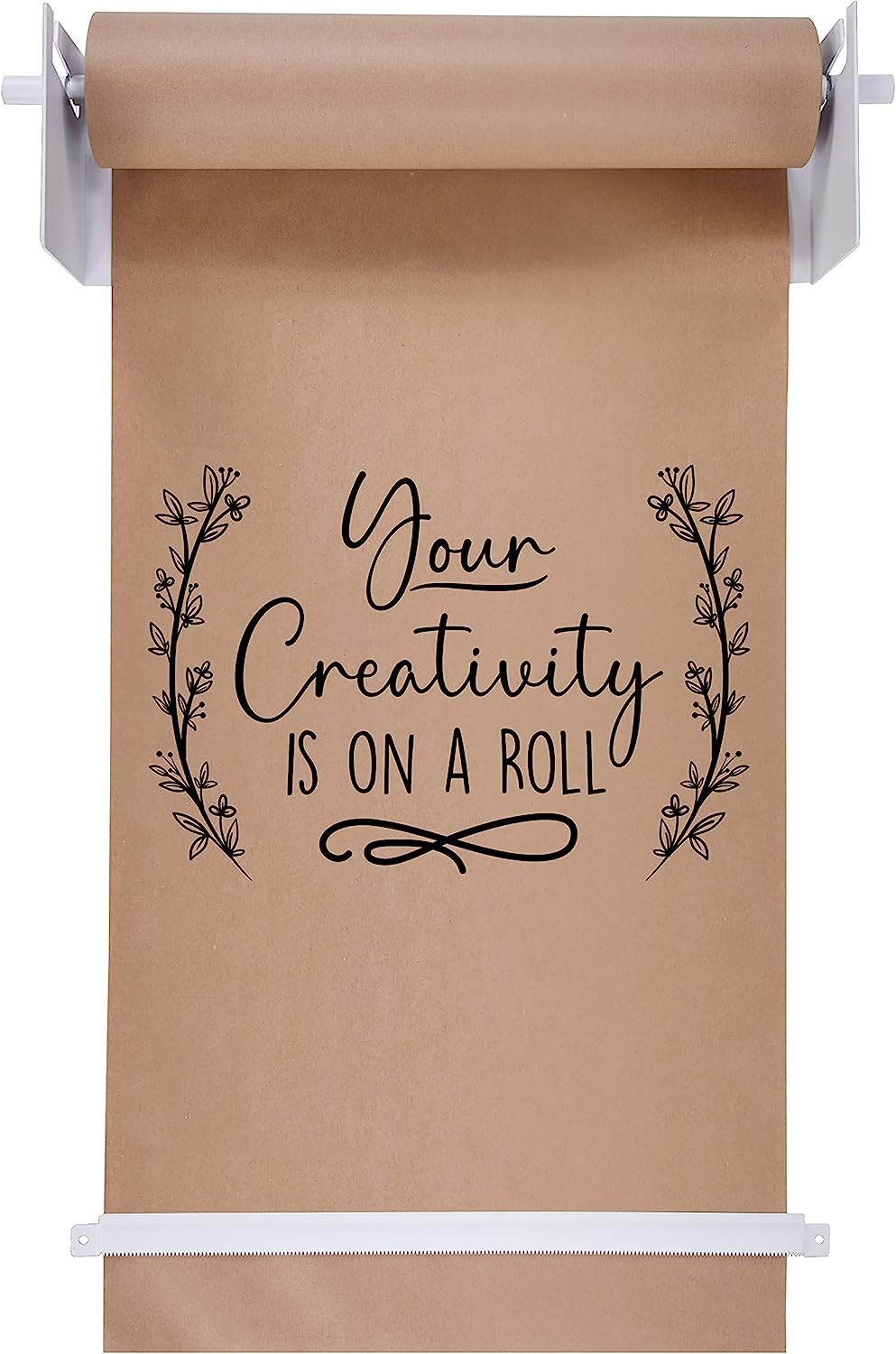 Jumbl Wall Mounted Kraft Paper Dispenser, Hanging Craft Paper Roll Holder with Paper Cutter (White)