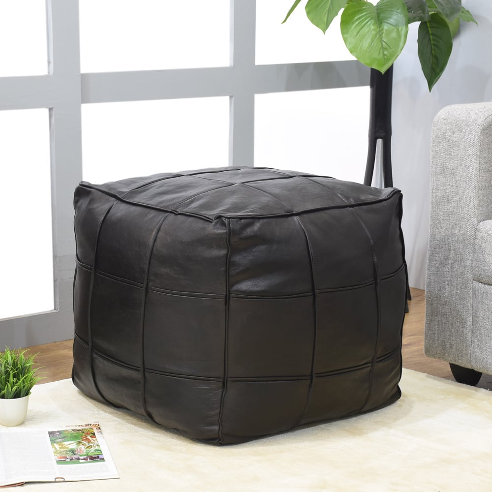 Black leather deals ottoman pouf