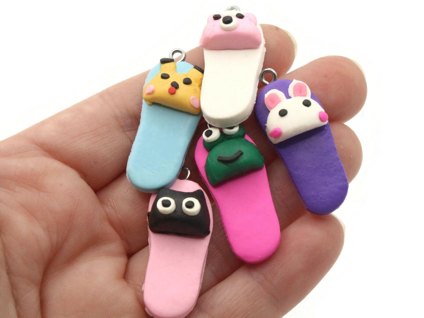 5 34mm Mixed Animal Miniature Slipper Polymer Clay Charms