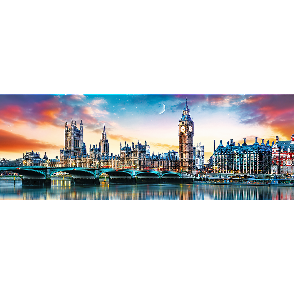 Panorama 500 Piece Jigsaw Puzzles, Big Ben and Palace of Westminster, London, Sunset, Puzzle of England, Adult Puzzles, Trefl 29507