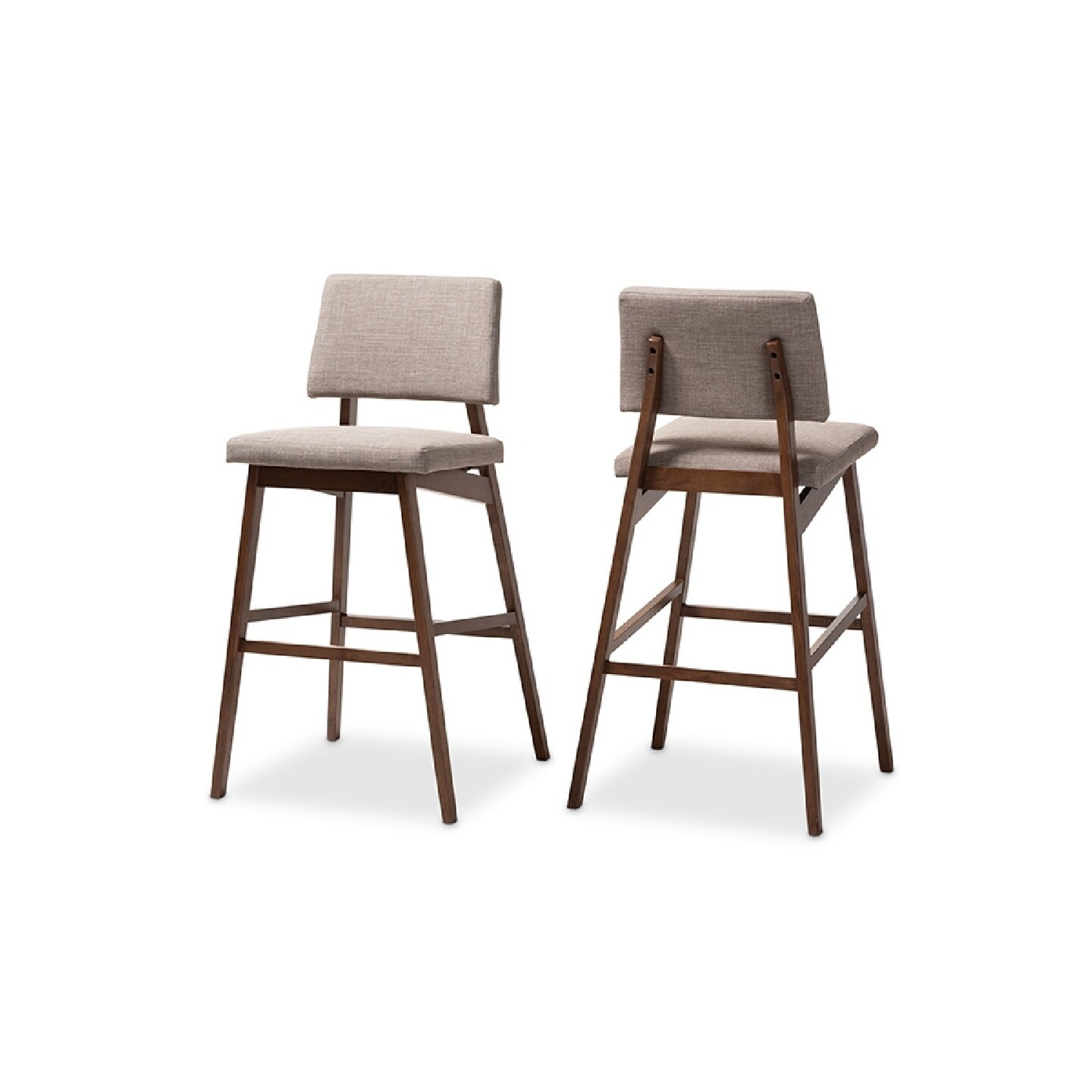Wholesale Interiors Baxton Studio Colton Mid-Century Modern Light Gray Fabric Upholstered and Walnut-Finished Wood Bar Stool Set of 2