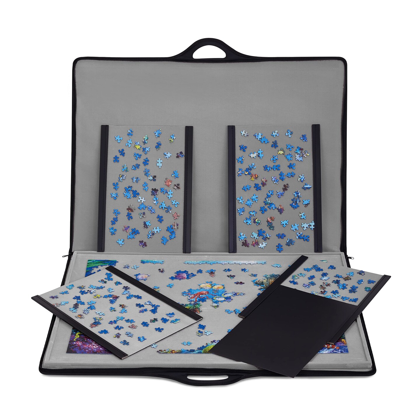 Jumbl Leather Puzzle Portfolio Caddy, Puzzle Holder W/Board & Puzzle Trays for 1,500-Piece Puzzles 
