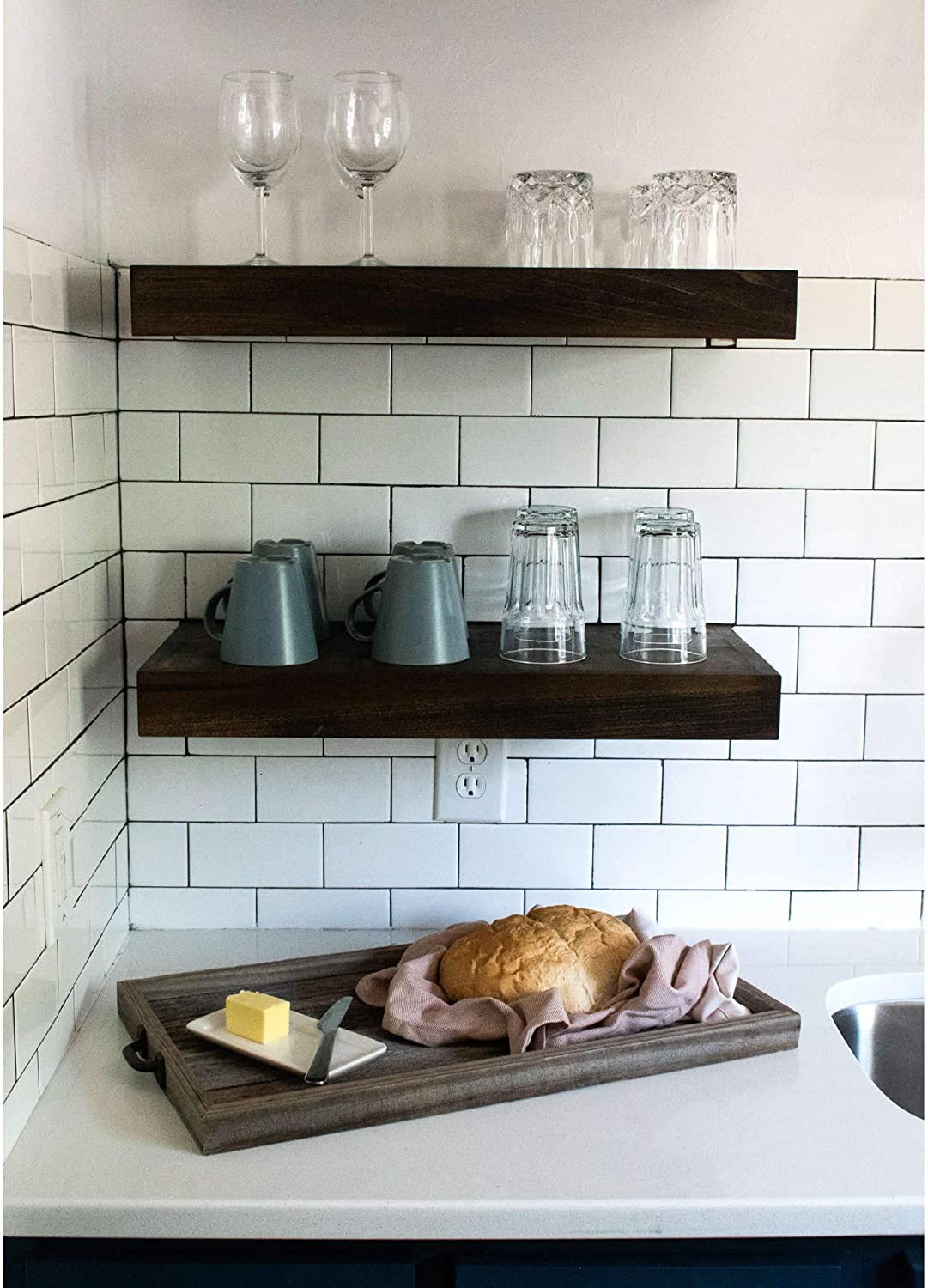 Rustic Farmhouse Large Decorative 24.5 in. x 13 in. Reclaimed Wood Breakfast Platter Tray