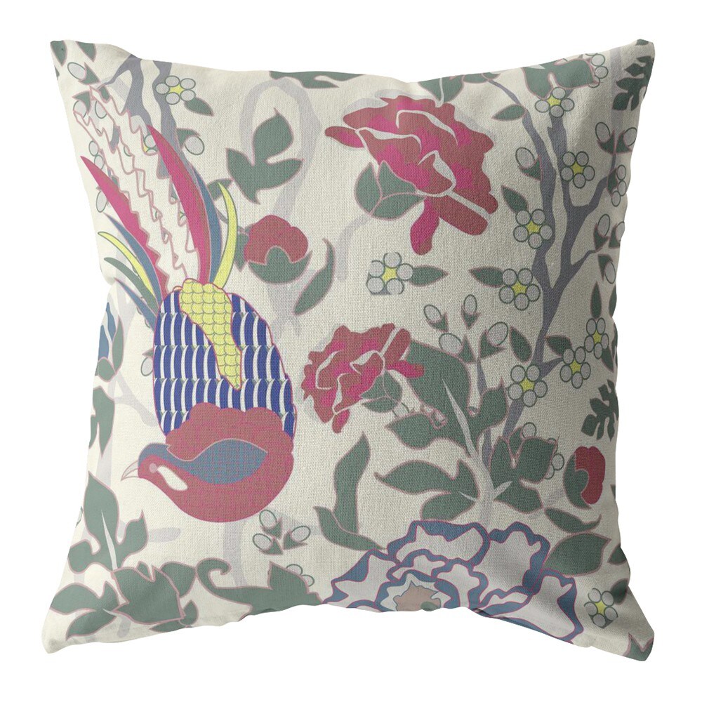 26 Pink Sage Peacock Indoor Outdoor Zippered Throw Pillow