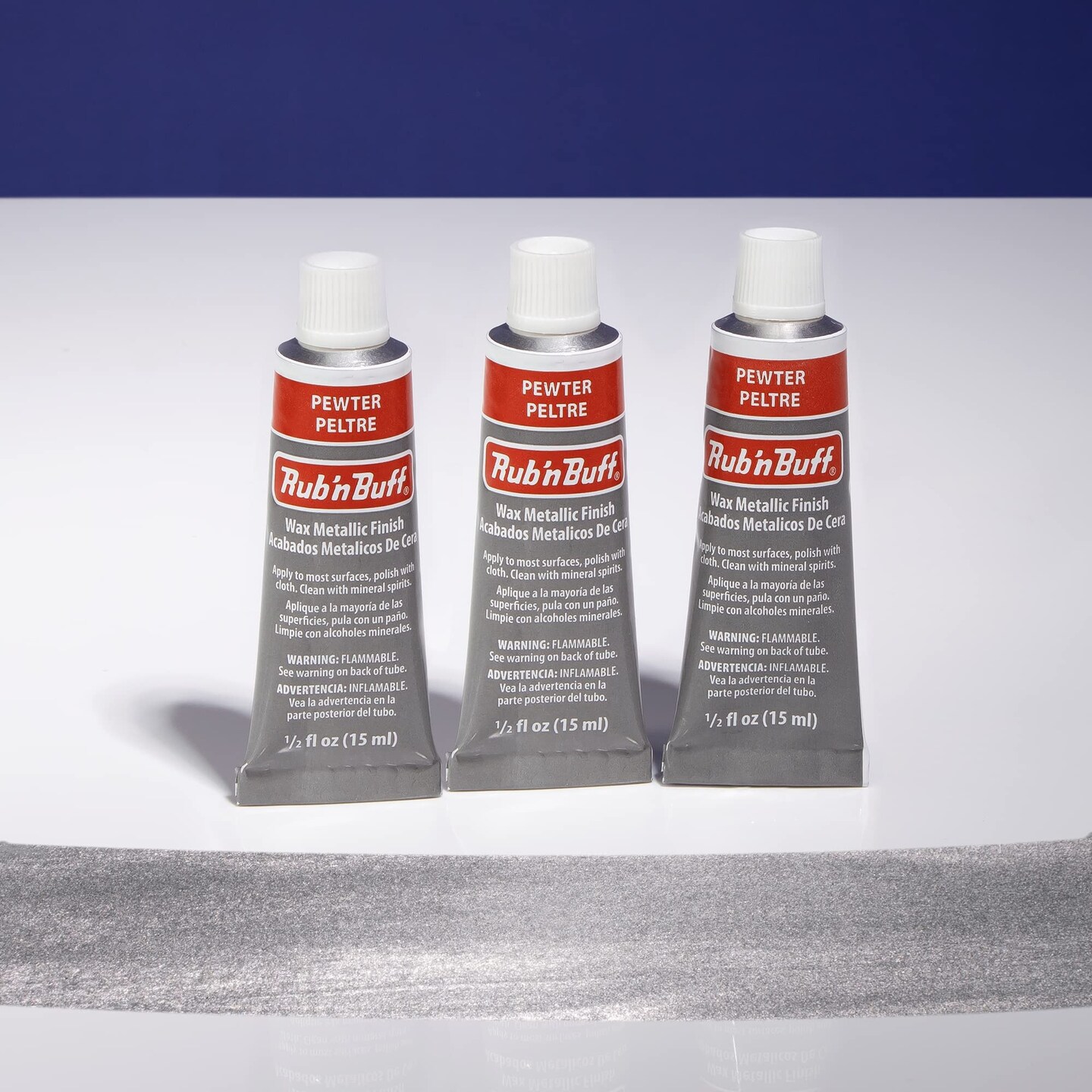 AMACO Rub n Buff Wax Metallic Finish - 3 Rub n Buff Pewter 15ml Tubes - Versatile Gilding Wax for Finishing Furniture Antiquing and Restoration - Rub and Buff Colors Set of Three