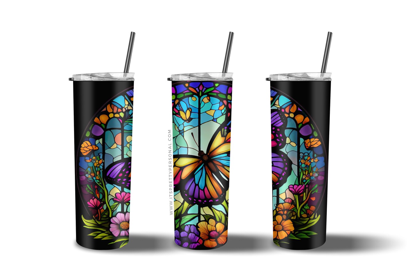 #90 CLEAR- 20oz - Stained Glass Butterfly 9.4" x 8" Pattern Vinyl Wrap