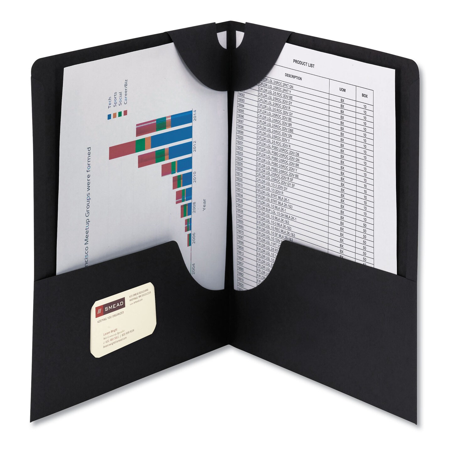 Smead Lockit Two-Pocket Folder Textured Paper 11 x 8 1/2 Black 25/Box