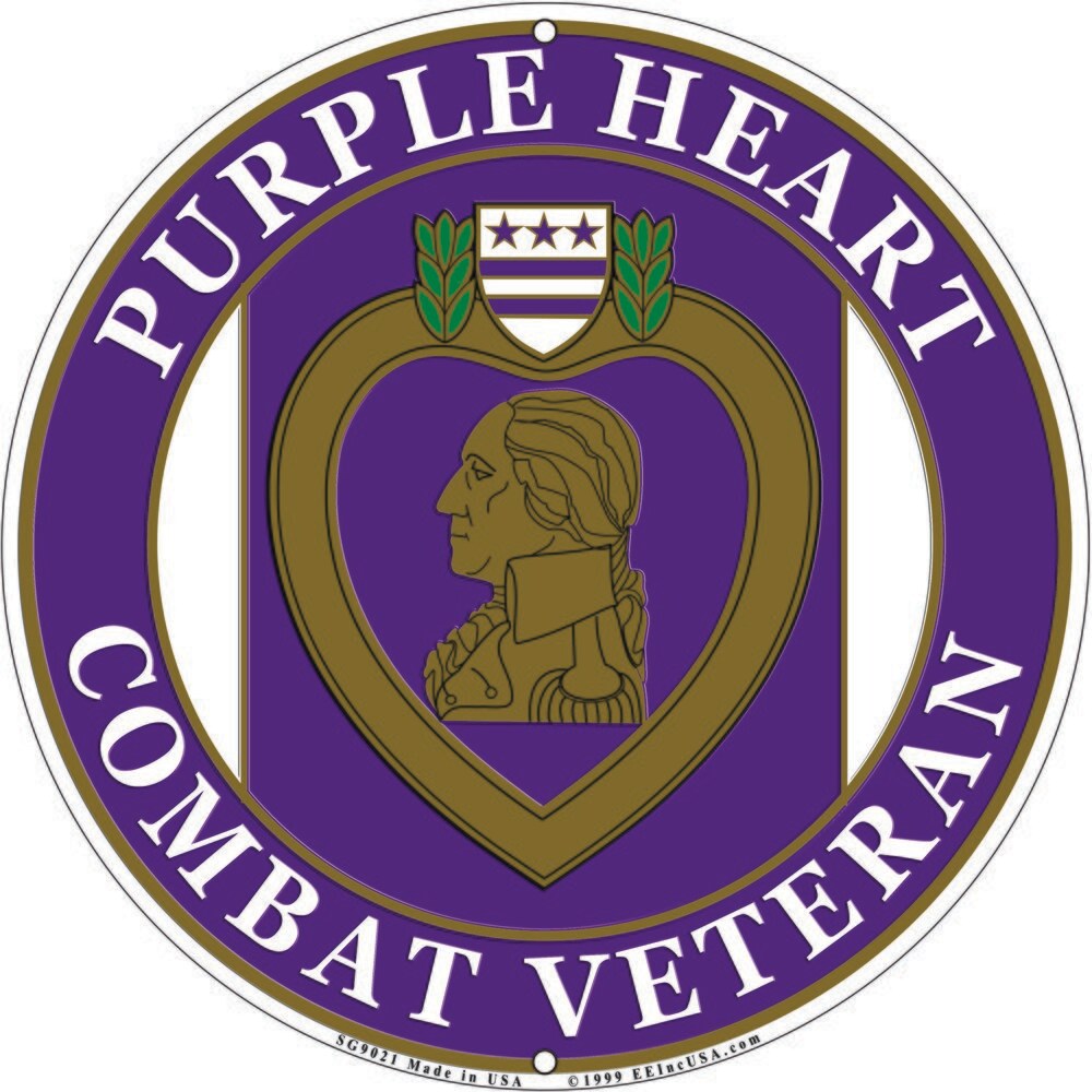 U.S. Military Purple Heart Combat Veteran Round Aluminum Wall Sign 12"