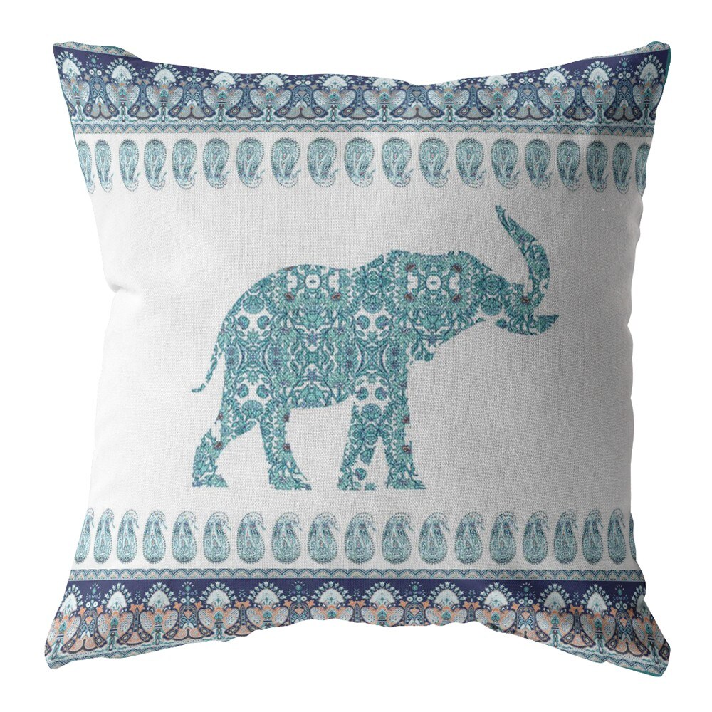 20 Teal Ornate Elephant Suede Throw Pillow