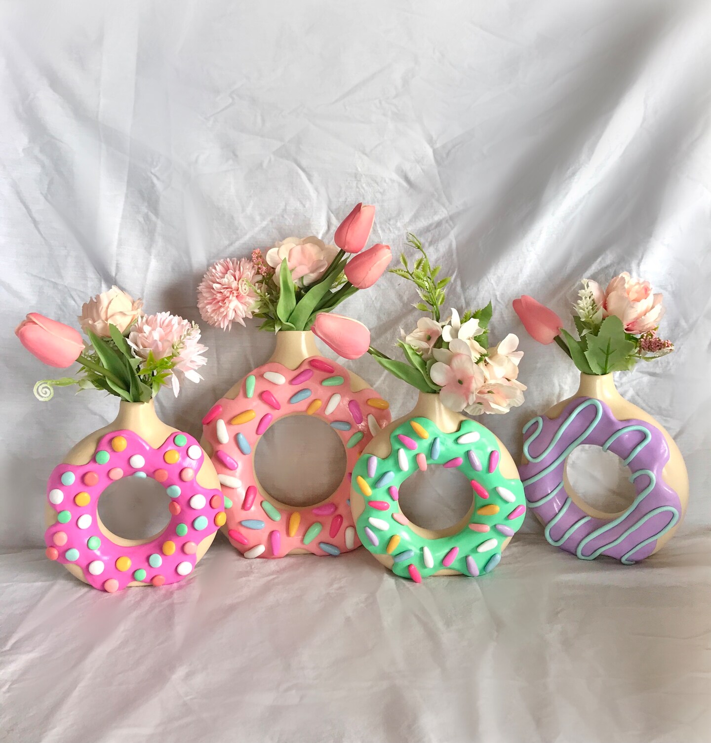 Donut Vase, Doughnut Vase, Cute Decor, Colorful Home Decor, Sprinkles Icing Frosting Frosted Donut Vases, Quirky Kawaii Food Decorations 243592976376627200