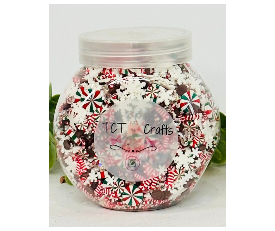 150g Christmas Holiday Polymer Clay Sprinkle Mix - Red, White, Green Peppermints &#x26; Candy Canes - Perfect for Fake Bakes, Clay Art, Slime - Festive and Joyful
