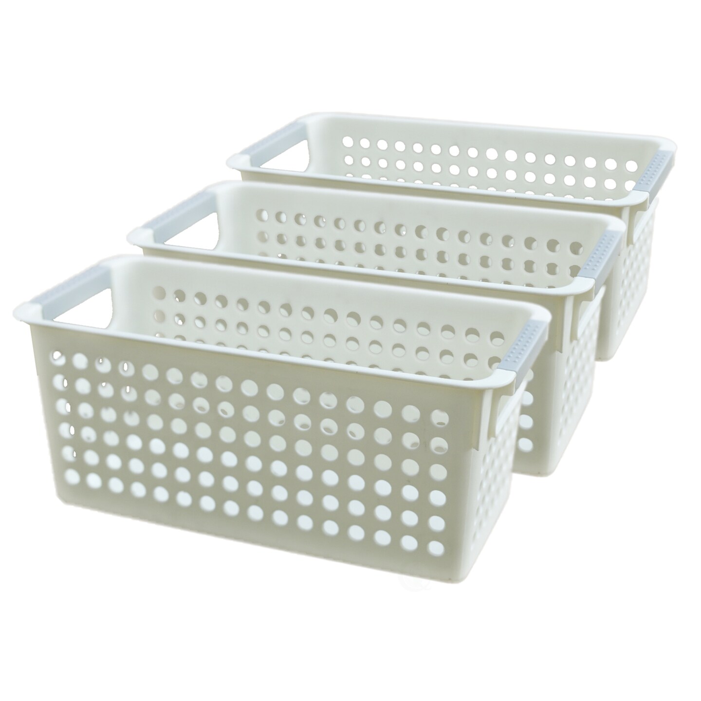 White Rectangular Plastic Shelf Organizer Basket With Handles