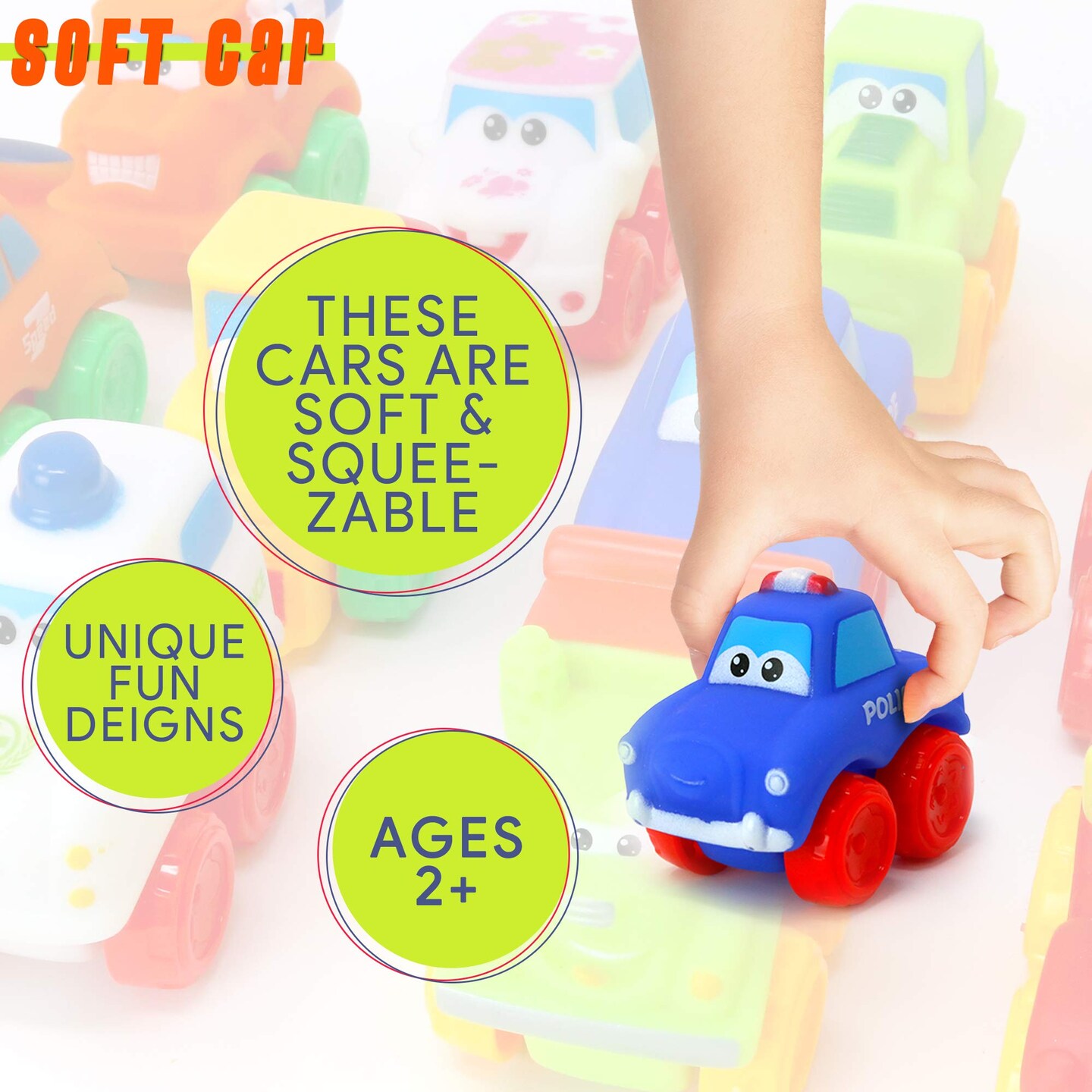 Big Mo&#x27;s Toys Baby Cars - Soft Rubber Toy Vehicles for Babies and Toddlers - 12 Pieces