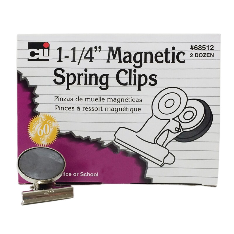 Magnetic Spring Clips, 1-1/4&#x22;, Box of 24