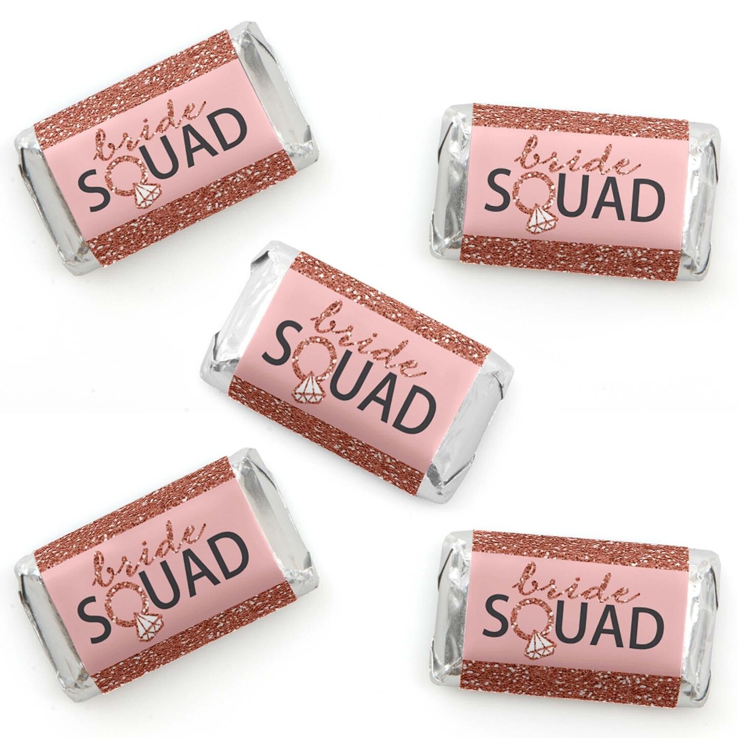 Big Dot of Happiness Bride Squad - Mini Candy Bar Wrapper Stickers - Rose Gold Bridal Shower or Bachelorette Party Small Favors - 40 Count