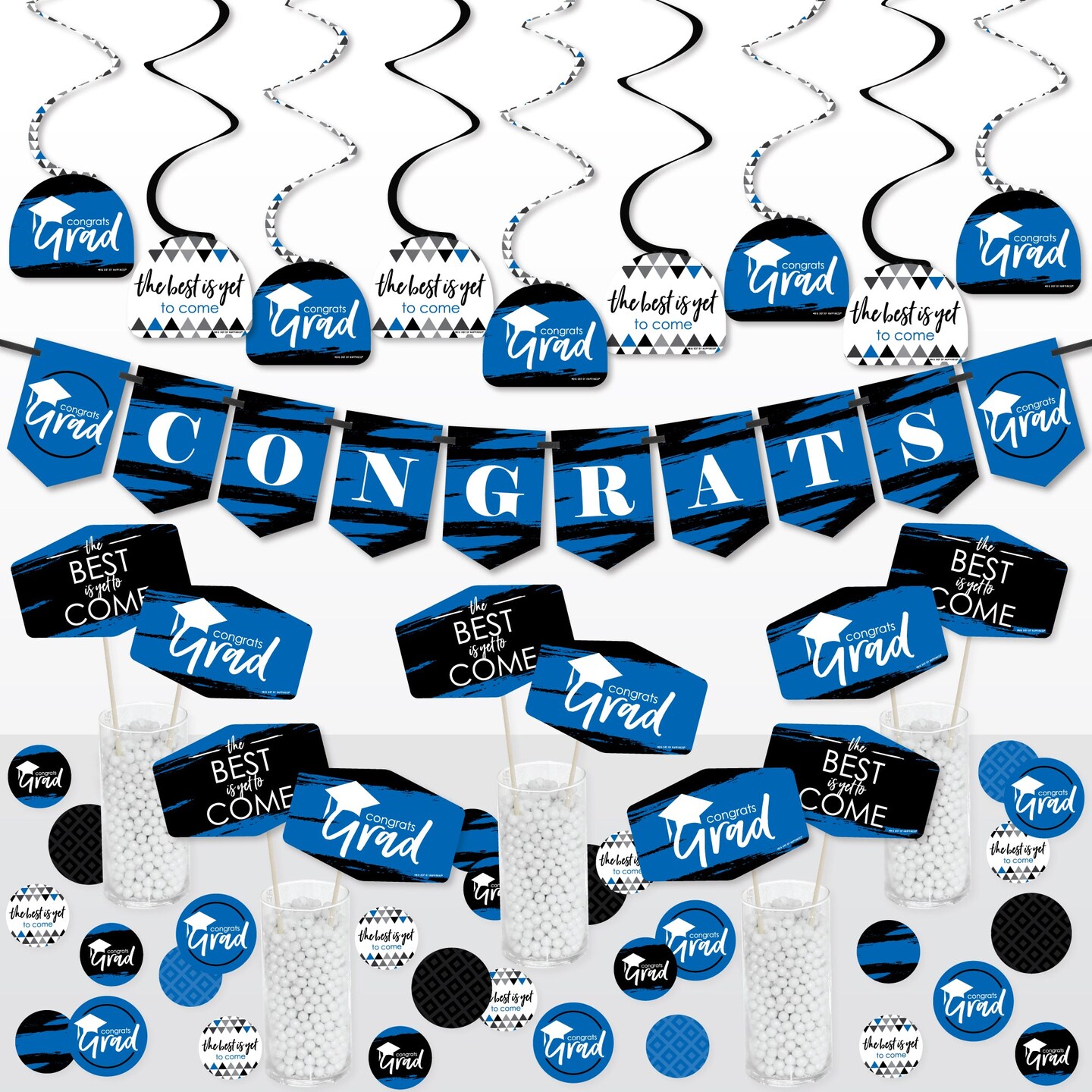 Big Dot of Happiness Blue Grad - Best is Yet to Come - Royal Blue Graduation Party Supplies Decoration Kit - Decor Galore Party Pack - 51 Pieces