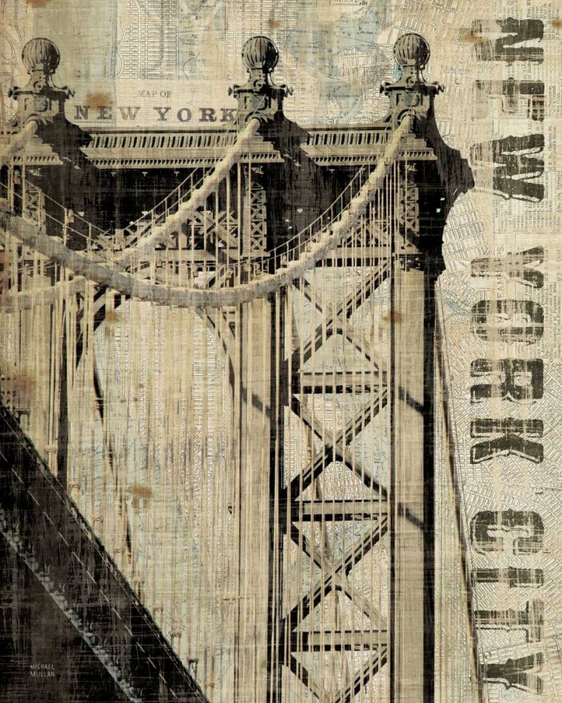 Vintage NY Manhattan Bridge Poster Print by Michael Mullan - Item # VARPDX12955