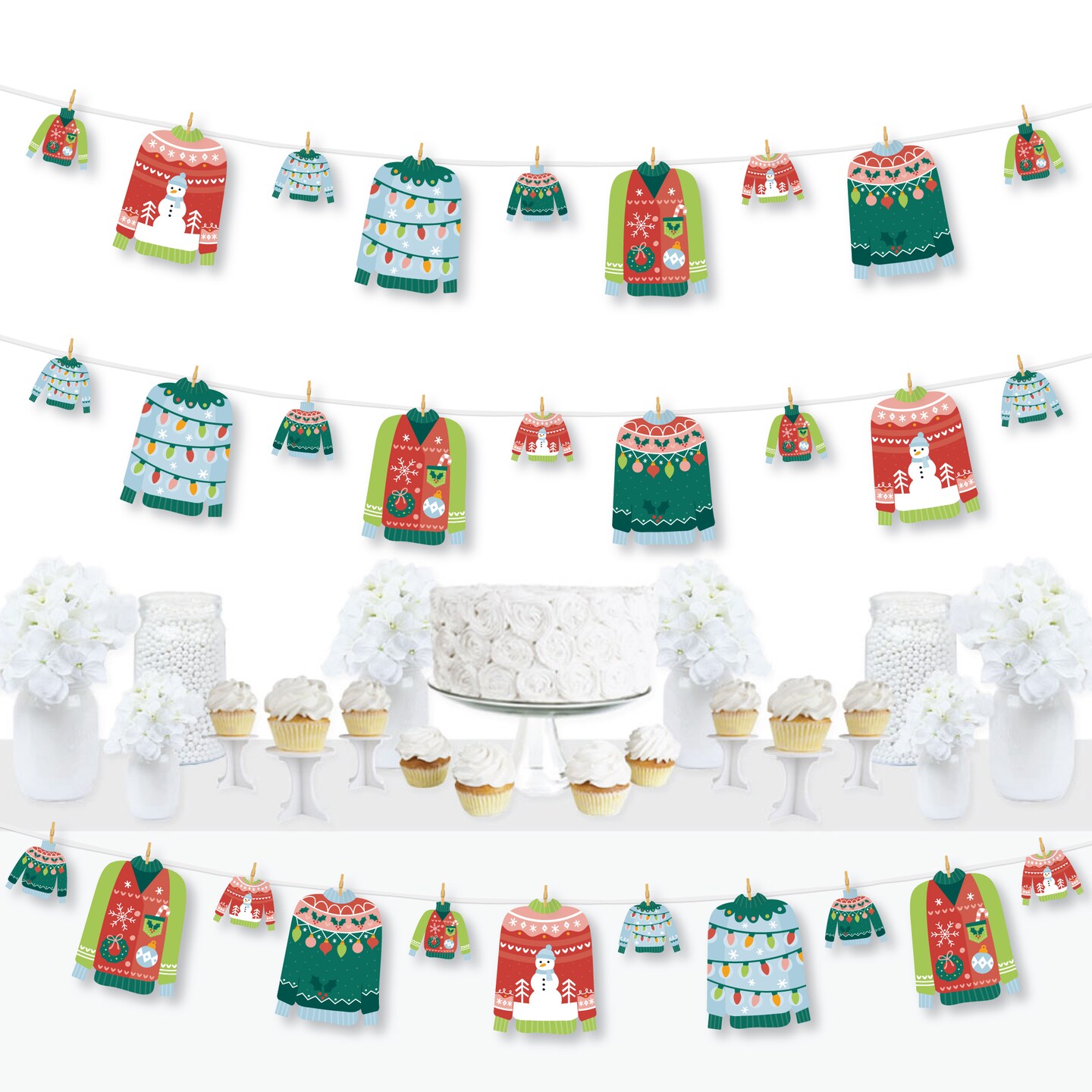 Big Dot of Happiness Colorful Christmas Sweaters - Ugly Sweater Holiday Party DIY Decorations - Clothespin Garland Banner - 44 Pieces