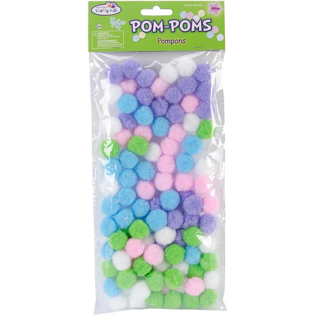 Krafty Kids Pom-Poms .75&#x22; 100/Pkg-Pastel