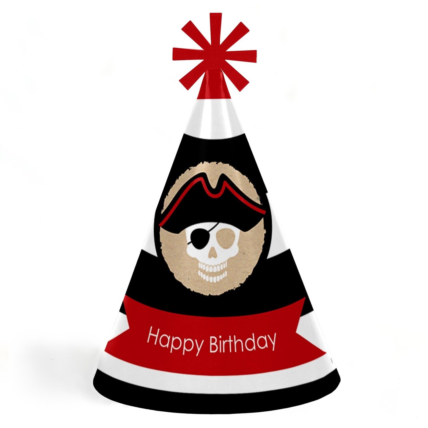 Big Dot of Happiness Beware of Pirates - Cone Pirate Happy Birthday Party Hats for Kids and Adults - Set of 8 (Standard Size)