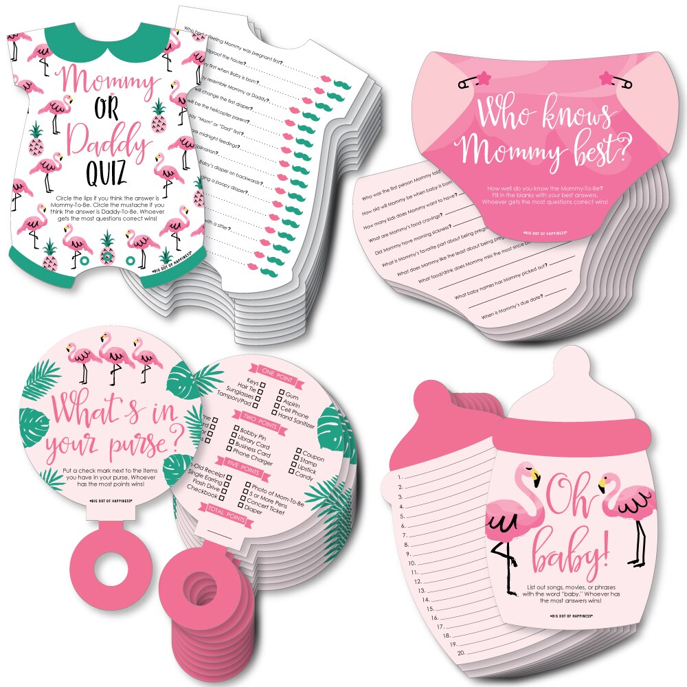 Big Dot of Happiness Pink Flamingo - Party Like a Pineapple - 4 Tropical Summer Party Games - 10 Cards Each - Gamerific Bundle