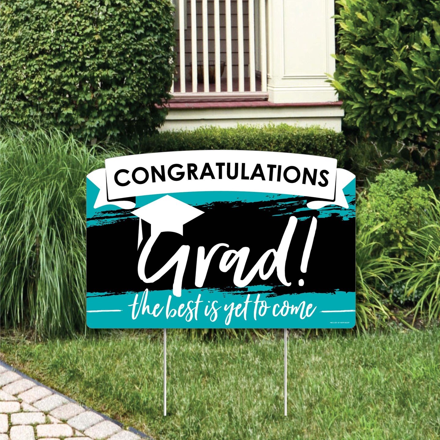 Big Dot of Happiness Teal Graduation Party Yard Sign Lawn Decorations - Congratulations Party Yardy Sign