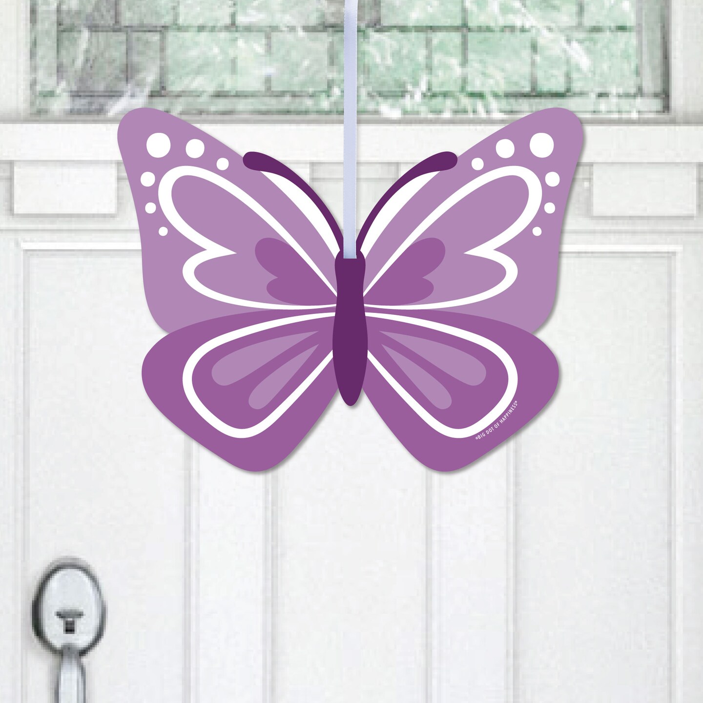 Big Dot of Happiness Beautiful Butterfly - Hanging Porch Floral Baby Shower or Birthday Party Outdoor Decorations - Front Door Decor - 1 Piece Sign