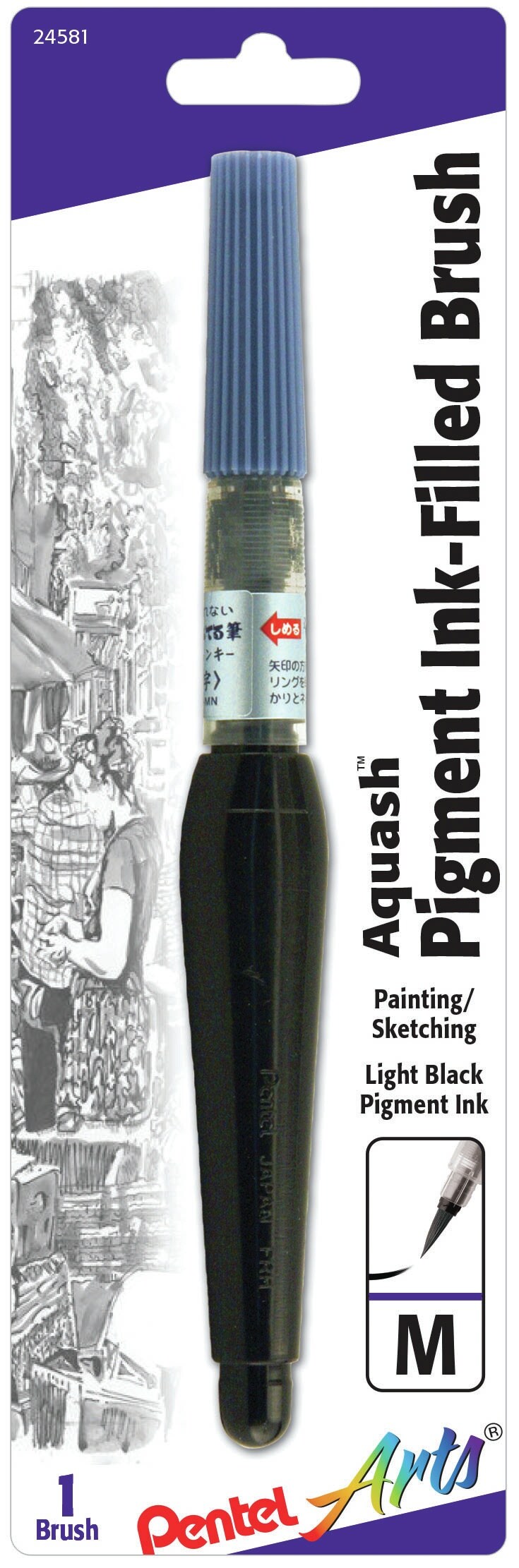 Pentel Arts Aquash Water Brush W/Pigment-Medium Point
