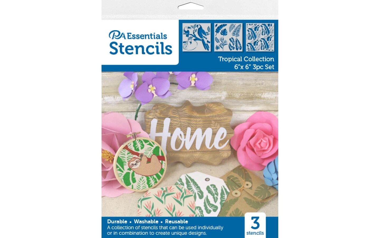 PA Essentials Stencil Tropical Collection, 3 piece, for Painting on Wood, Canvas, Paper, Fabric, Wall and Tile, Reusable DIY Art and Craft Stencils for Painting, 6"x6" Inches