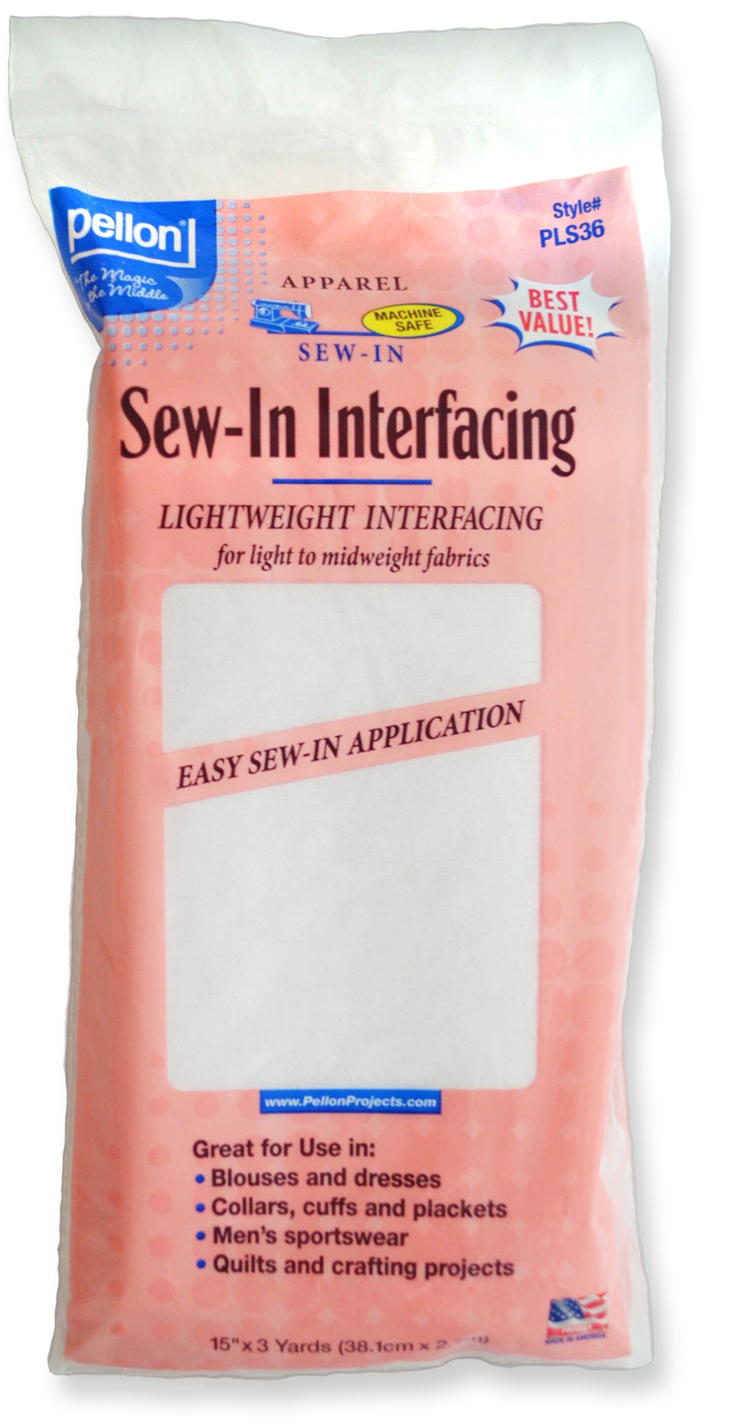 Pellon Sew-In Lightweight Non-Woven Interfacing-White 15"X3yd
